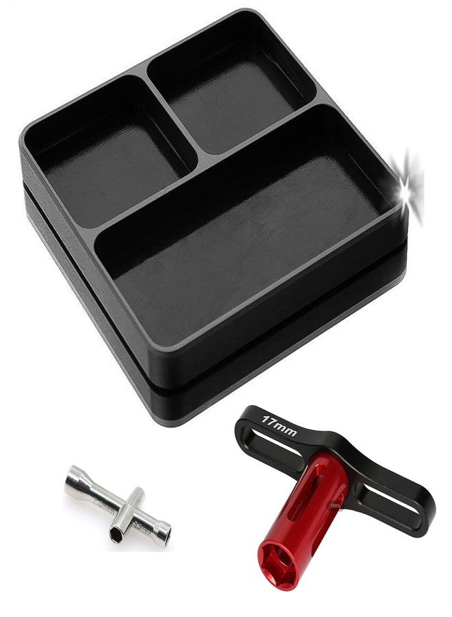Chanmoo Aluminium RC Screw Tray Nuts Storage Tools with Magnetic Pad and 17mm Hex Wheels Wrench & Small Cross Hex Wrench Sleeve Repair Set Kit for 1/8 1/10 Car HSP HPI Axial Airplane Boat (Black) - Image 1